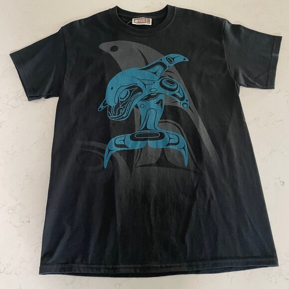 Native Origins Whale Tradition SS Crew Neck Cotton T Shirt Blue & Gray NSz M NWT - Picture 3 of 10